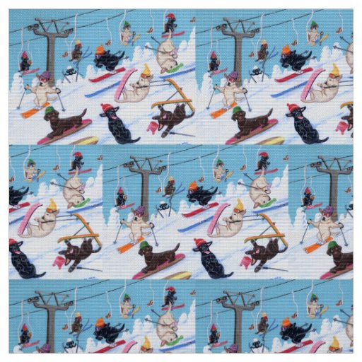 Winter Fun Skiing Labradors Fabric