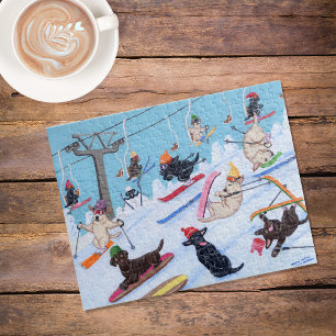 Winter Fun Skiing Labradors Jigsaw Puzzle