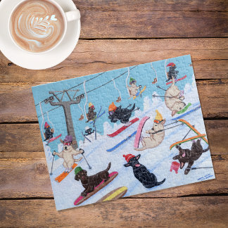 Winter Fun Skiing Labradors Jigsaw Puzzle