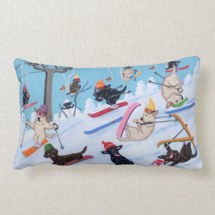 Winter Fun Skiing Labradors Lumbar Pillow