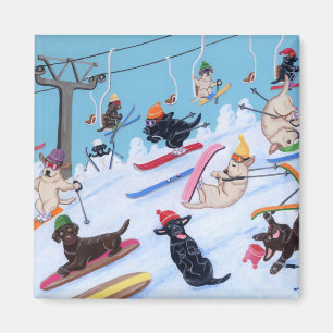 Winter Fun Skiing Labradors Magnet
