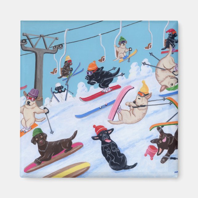 Winter Fun Skiing Labradors Magnet (Front)