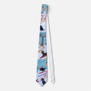 Winter Fun Skiing Labradors Painting Tie