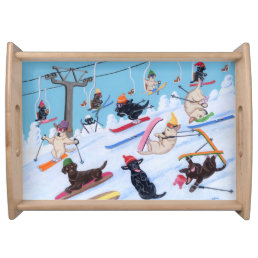 Winter Fun Skiing Labradors Serving Tray