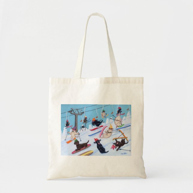 Winter Fun Skiing Labradors Tote Bag (Front)