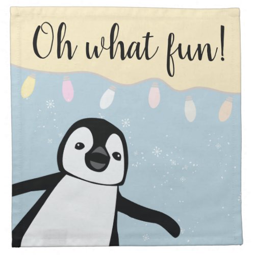 Winter Fun Snow Penguin  Christmas Cloth Napkin