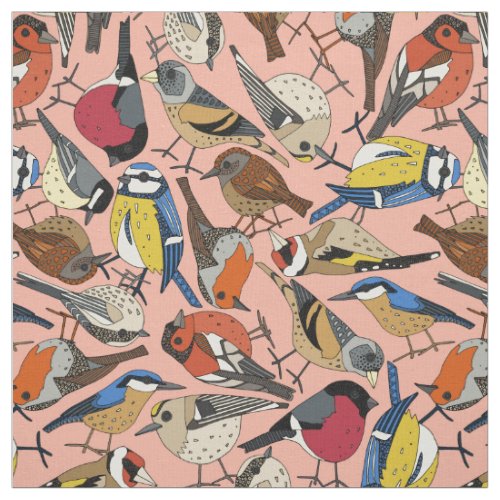 winter garden birds cameo blush fabric