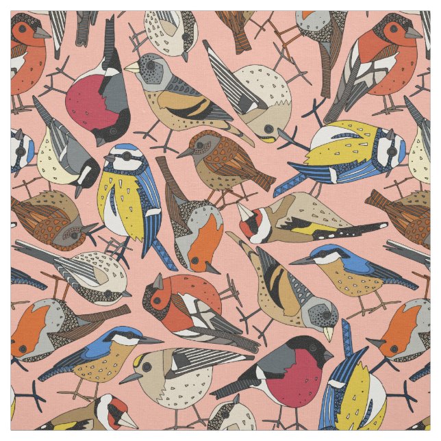 winter garden birds cameo blush fabric (Swatch)