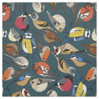 winter garden birds helford teal fabric