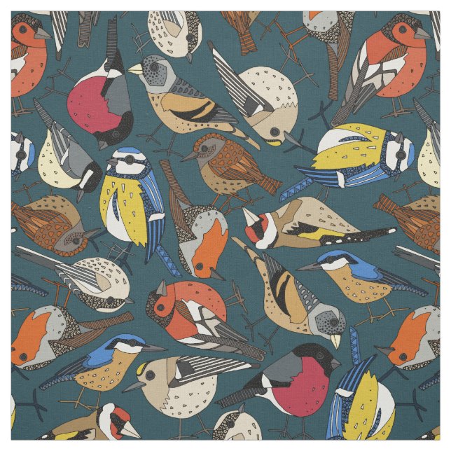 winter garden birds helford teal fabric (Swatch)