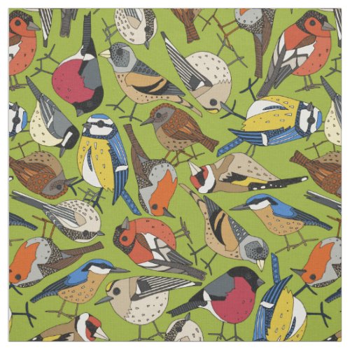 winter garden birds lime fabric