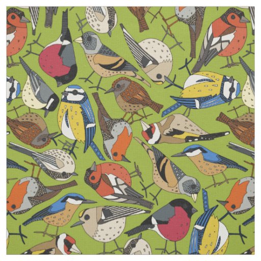 winter garden birds lime fabric