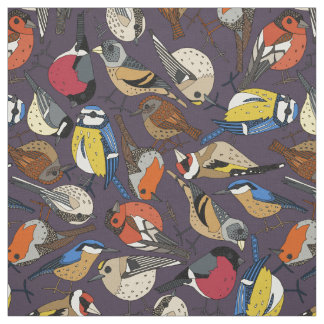 winter garden birds mulberry fabric