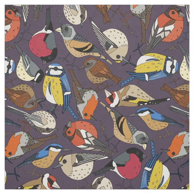 winter garden birds mulberry fabric (Swatch)