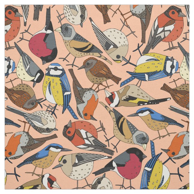 winter garden birds peach fabric (Swatch)