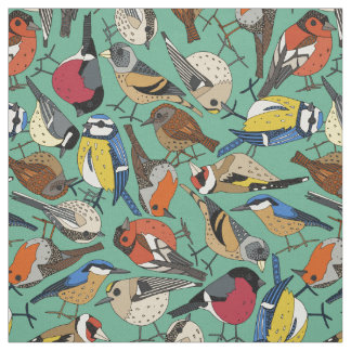 winter garden birds peppermint fabric