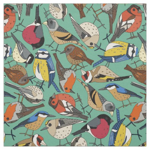 winter garden birds peppermint fabric