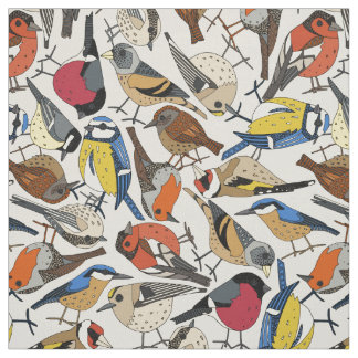 winter garden birds strong white fabric