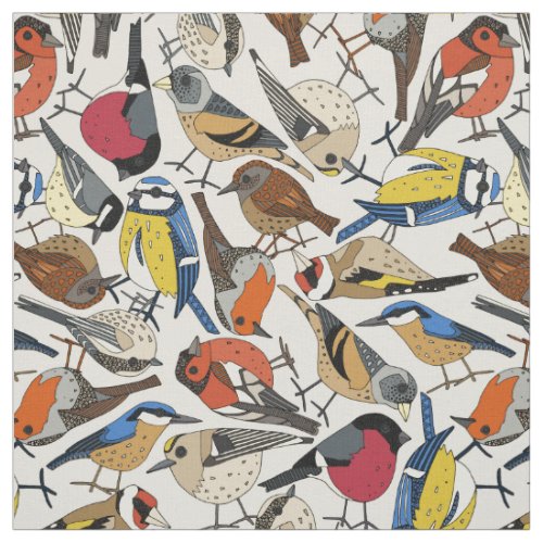 winter garden birds strong white fabric