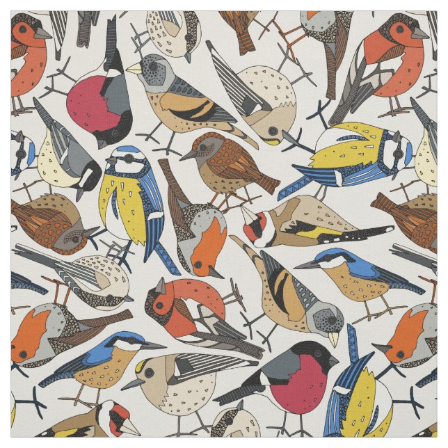 winter garden birds strong white fabric (Swatch)