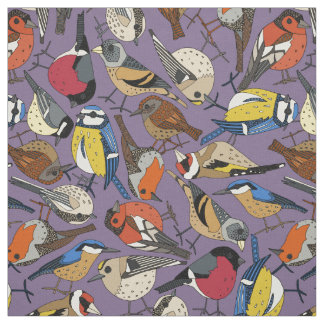 winter garden birds violet fabric