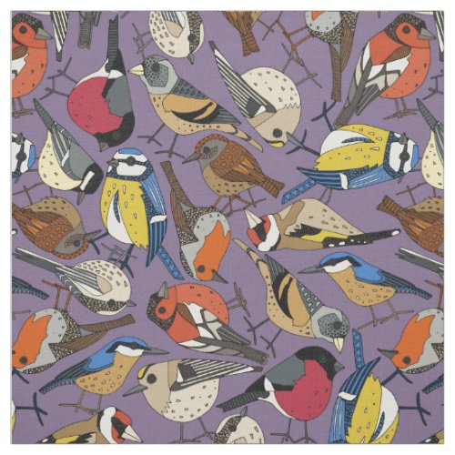 winter garden birds violet fabric