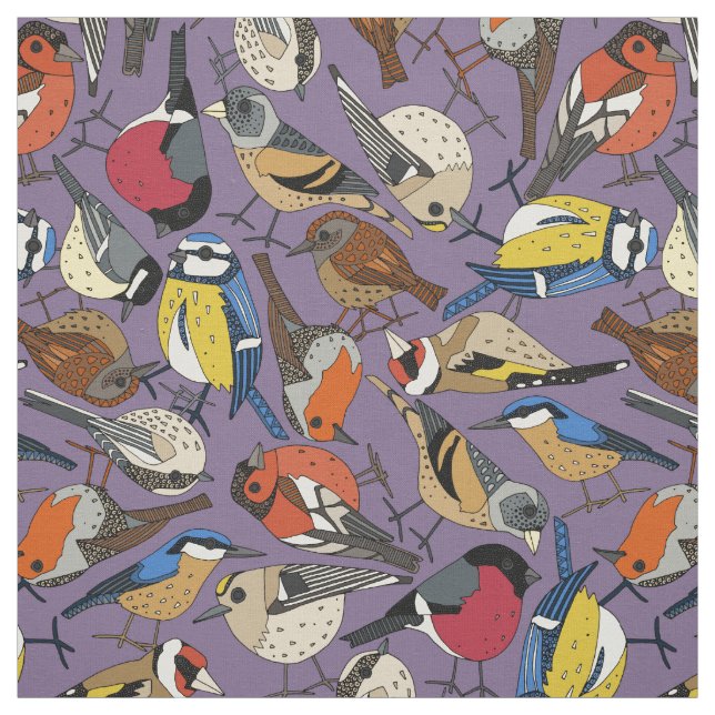 winter garden birds violet fabric (Swatch)