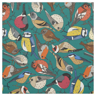 winter garden birds viridian fabric