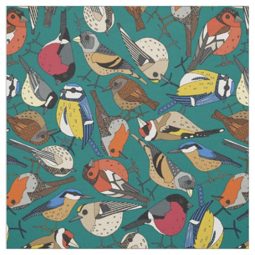 winter garden birds viridian fabric