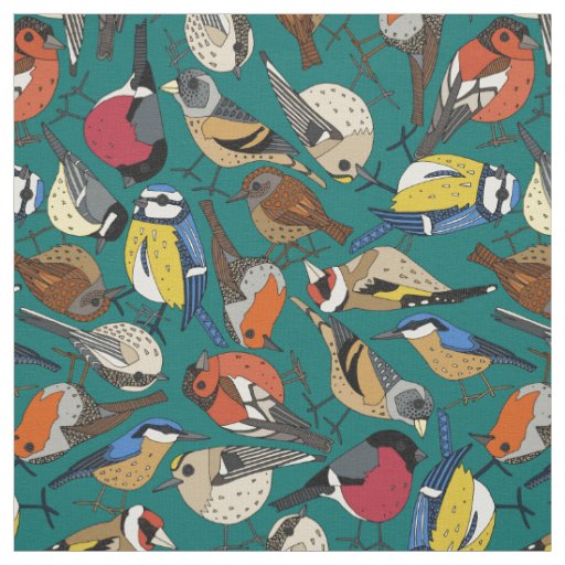 winter garden birds viridian fabric