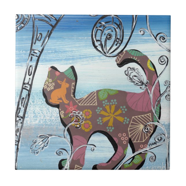 Winter Garden Cat Ceramic Tile (Front)