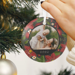 Winter Garden Custom Photo & Year Glass Ornament