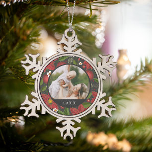 Winter Garden Custom Photo & Year Snowflake Pewter Christmas Ornament