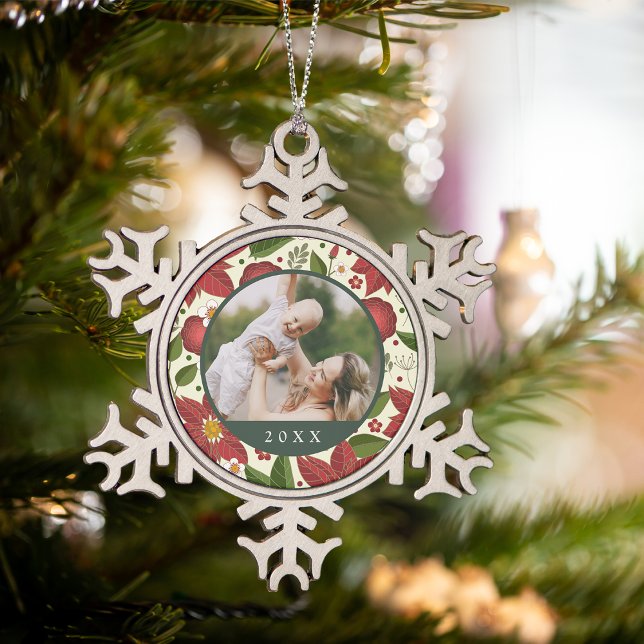Winter Garden | Custom Photo & Year Snowflake Pewter Christmas Ornament (Creator Uploaded)