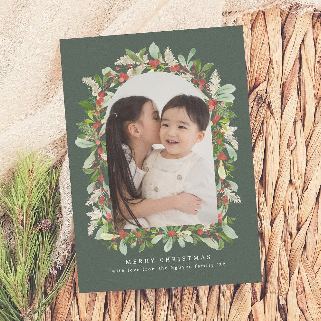 Winter Garden | Greenery Arch Christmas 1 Photo Holiday Card (Creator Uploaded)