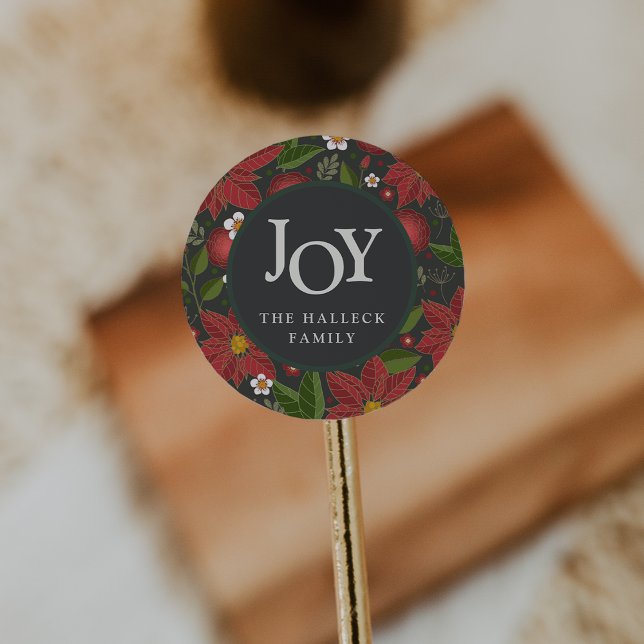 Winter Garden "JOY" Personalized Holiday Classic Round Sticker (Creator Uploaded)