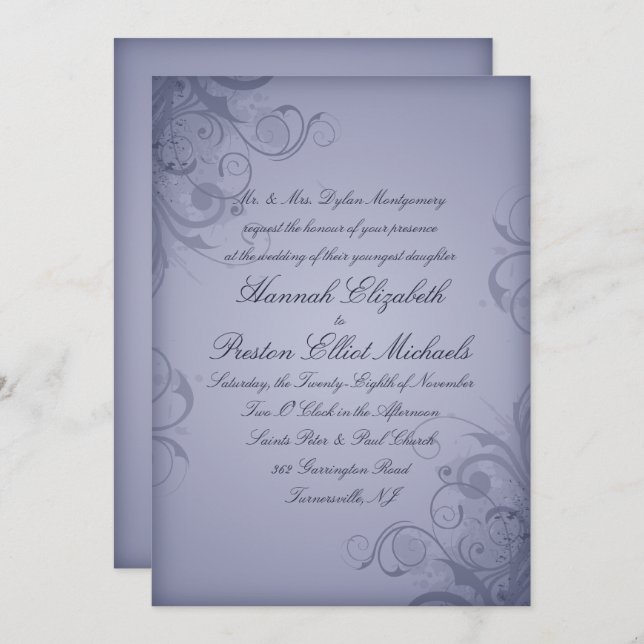 Winter Garden Metallic Blue Custom Winter Wedding Invitation (Front/Back)