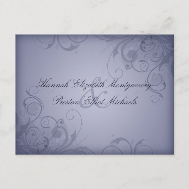Winter Garden Metallic Blue Wedding Response/RVSP Invitation Postcard (Front)