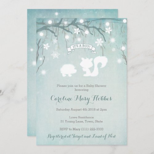 Winter Garden Starry Night Boy Baby Shower Invitation