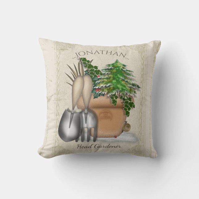 Winter Gardener Throw Pillow (Front)