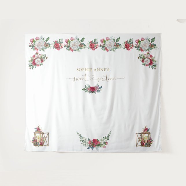 Winter Garland Xmas Sweet Sixteen Photo Backdrop (Front (Horizontal))