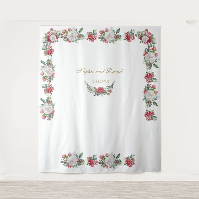 Winter Garland Xmas Wedding Photo Booth Backdrop (Front)