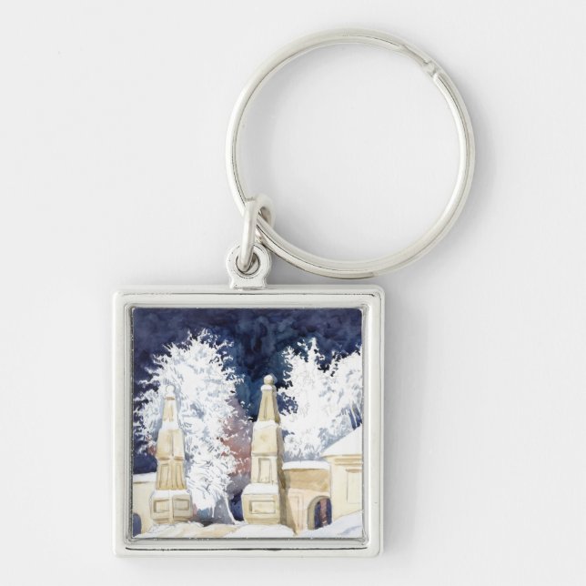 Winter gate at night (sketch) keychain (Front)