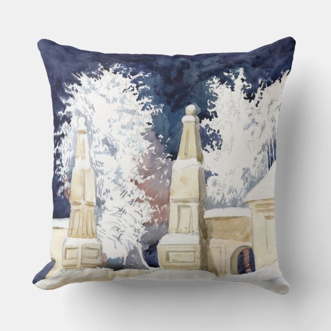 Winter gate at night (sketch) throw pillow (Front)