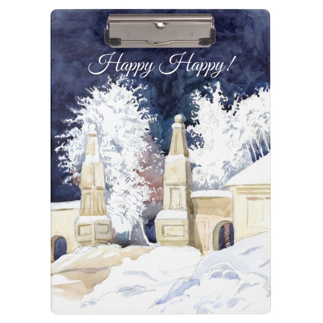 Winter gate at night watercolor clipboard (Front)