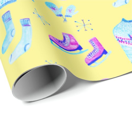 Winter Gear Ice Skating Cozy Watercolor Holiday Wrapping Paper