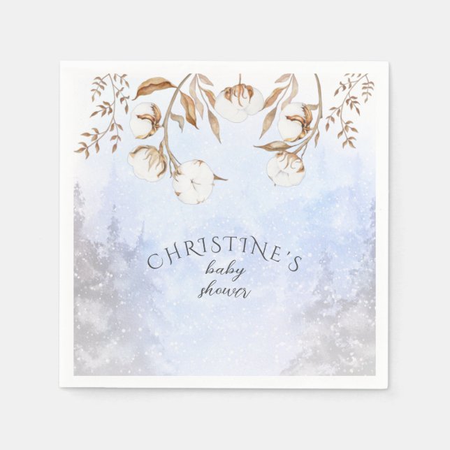 Winter Gender Neutral Cotton Flower Baby Shower Napkins (Front)