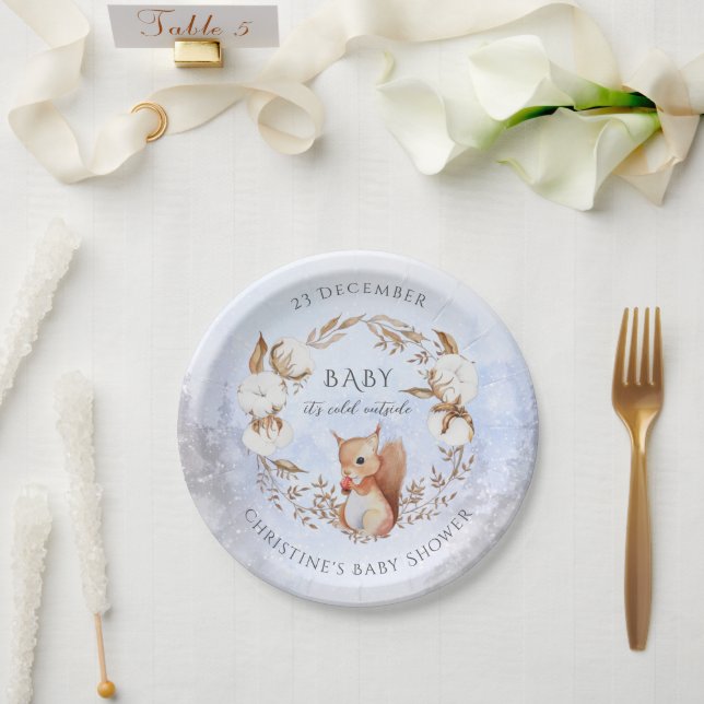 Winter Gender Neutral Cute Animal Baby Shower Paper Plates (Wedding)