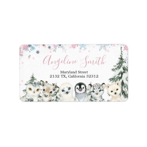 Winter Gender Reveal Animal Artics Address Label