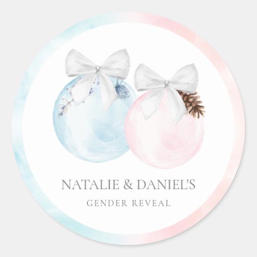 Winter Gender Reveal Baby Shower Classic Round Sticker